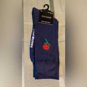 Steve Madden Navy Socks with Red Rose Embroidery